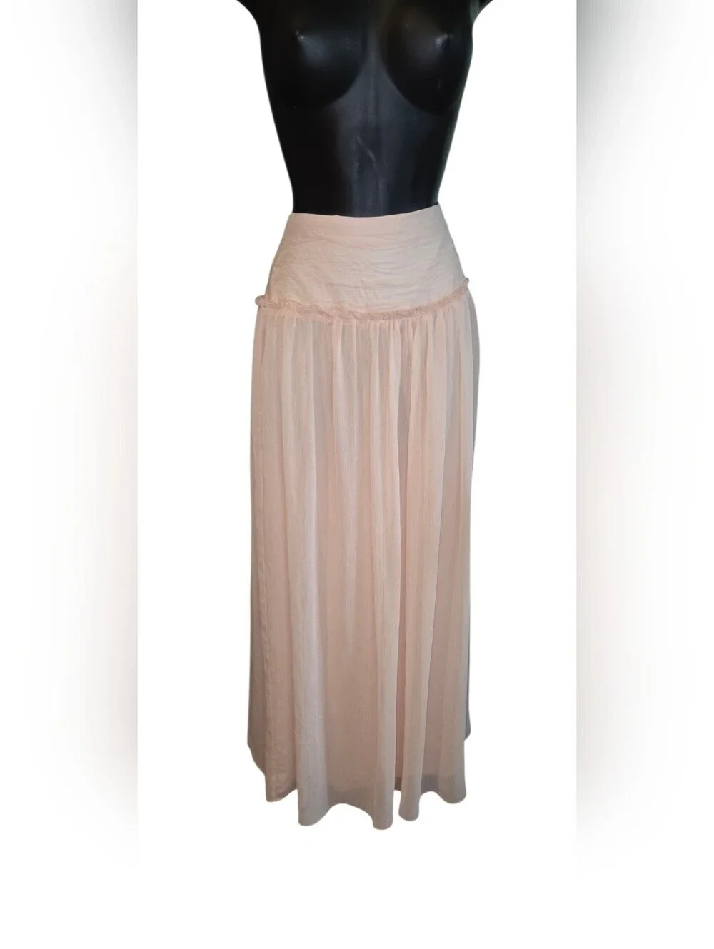 Flowing Blush Maxi Skirt with Smocked Waist
